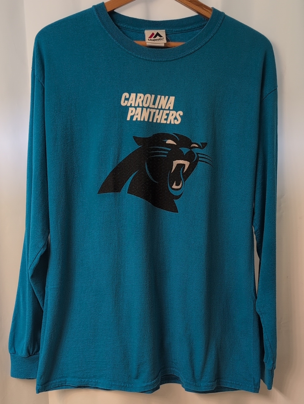 Y2K Majestic Carolina Panthers Long-Sleeve Crewneck Graphic T-shirt 100% Cotton
